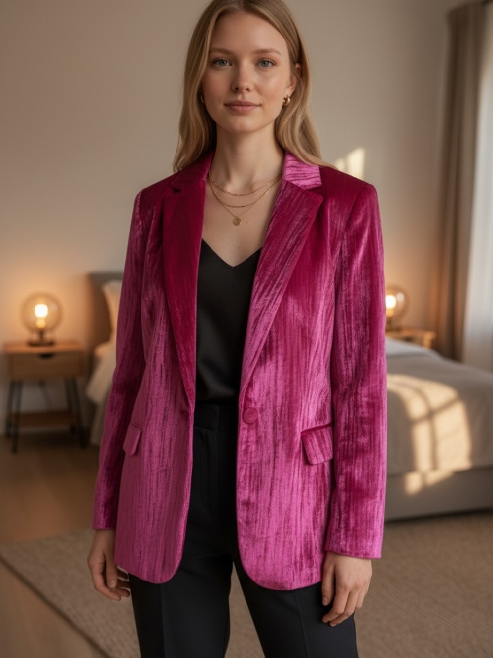 Nasty Gal Hot Pink Crushed Velvet Blazer